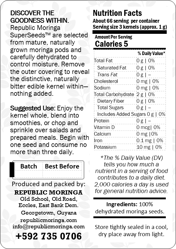 SuperSeeds Edible Seeds product information label