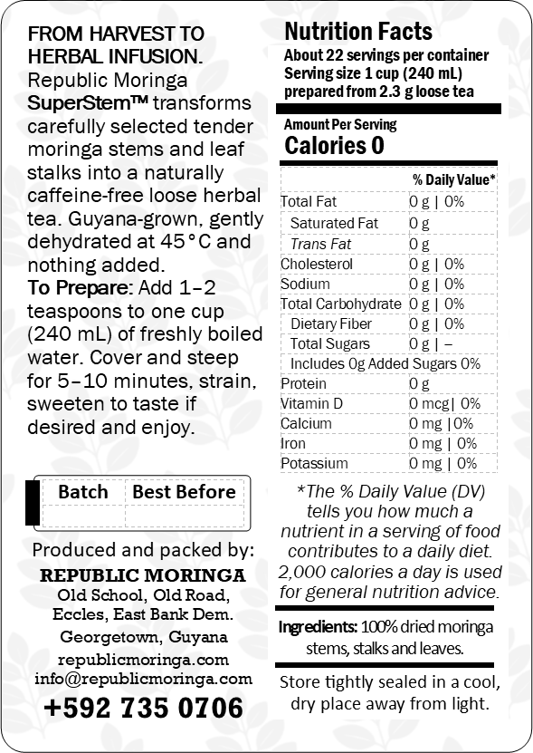 SuperStem Loose Tea product information label
